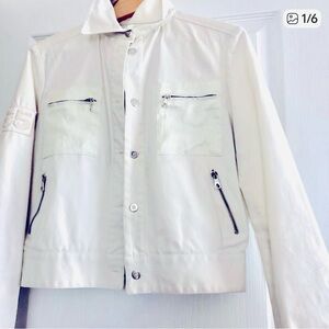 COMPANIA Italiana cotton White/ cream jean/bomber jacket.Silk pocket details